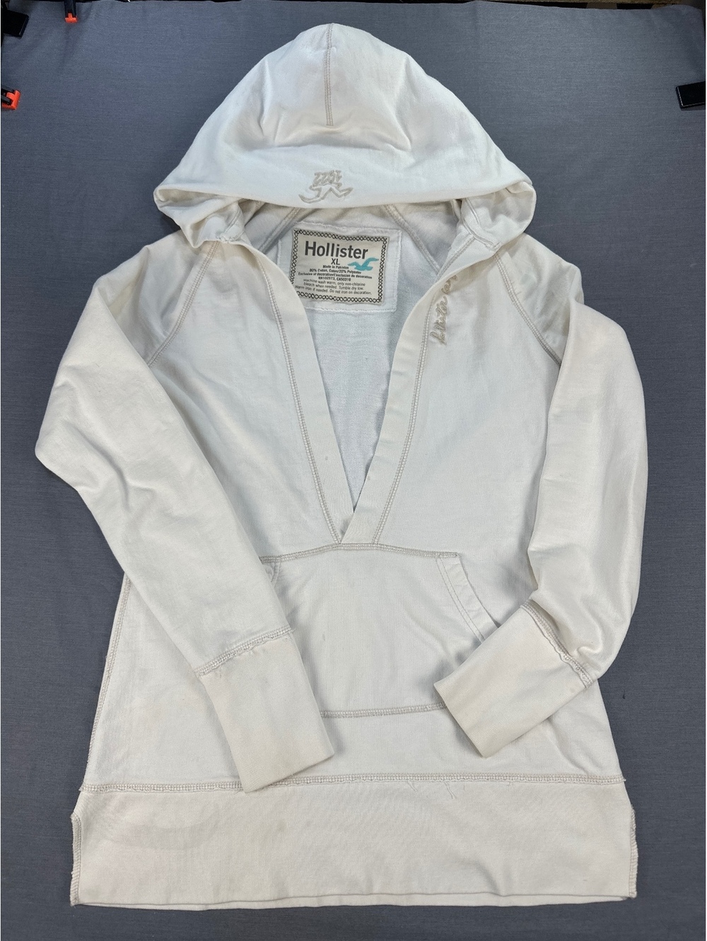 Vintage Y2K Hollister Women Hoodie XL White Cotton Blend Pullover Casual